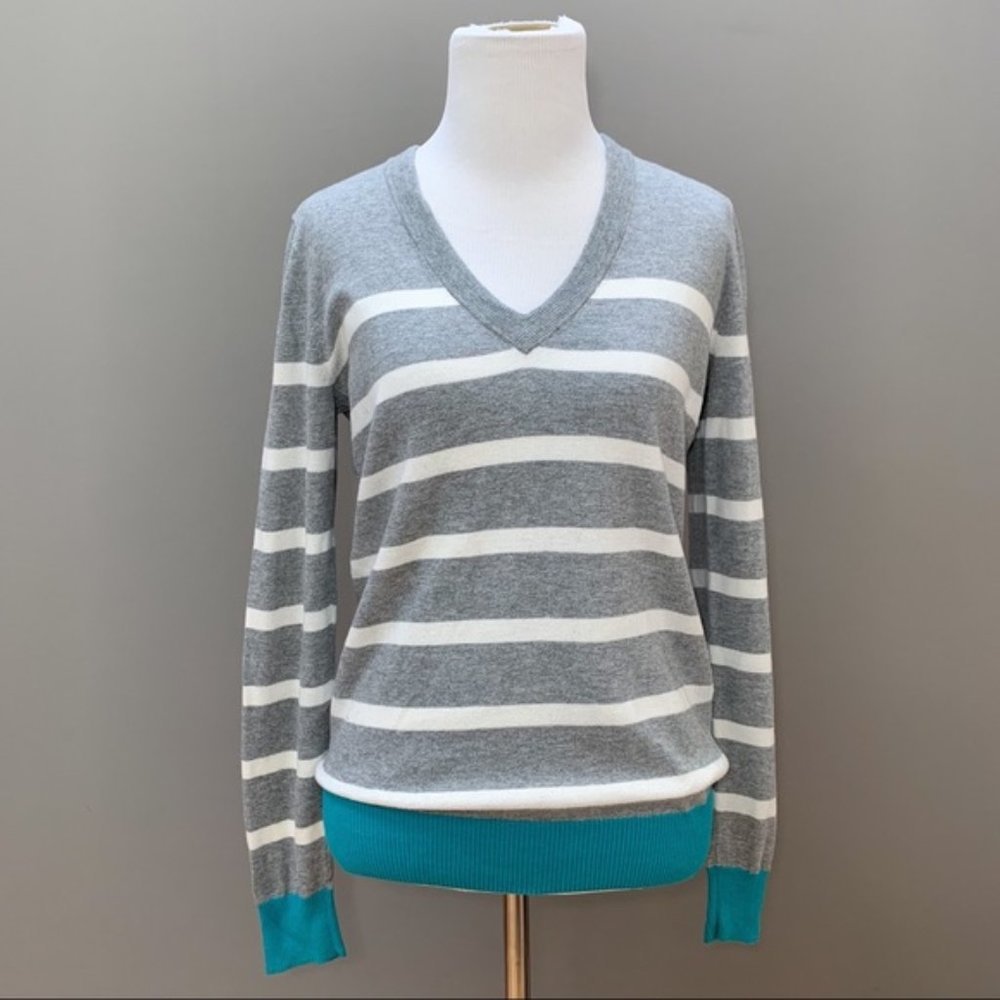 J. CREW v-neck colorblock striped cotton sweater S